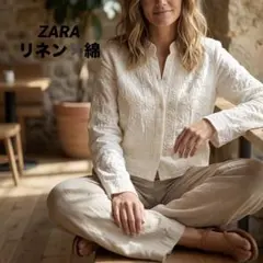 ◆ZARA リネン混エンブロイダリー シャツジャケット 刺繍◆XS