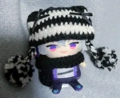 にじぱぺっと ぬい服 猫耳ニット帽 リボン マフラー 黒＆白 ポンポン