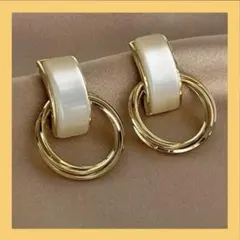 イエローゴールド ピアス ダブルリング フープ 揺れる シンプル 大人 きれいめ