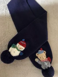 familiar 雪だるまとクマのマフラー M ネイビー