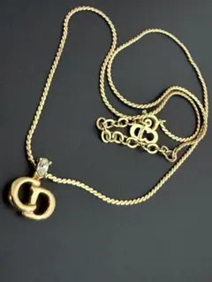 美品 クリスチャン ディオール ネックレス ゴールド CD ロゴ ラインストーン