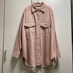 《ZARA》ダメージ加工 ピンクデニム オーバーシャツ