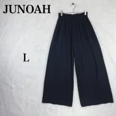 【ジュノア】ワイドパンツ プリーツデザイン L ブラック ウエストゴム