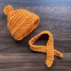 ぬい活　ニット帽&マフラーSET オレンジ　ぬいぐるみ用　ぬいかつ服　ぬい服