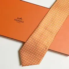 未使用級 エルメス HERMES ネクタイ オレンジ H織りタイ ファソネH柄
