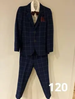 美品　ネイビー チェック柄 フォーマルスーツ 120