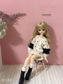 22cmドール服 ハート柄 ミニ丈ニットワンピース♡