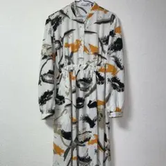 美品　ペイント柄　水墨画風　ロングワンピース