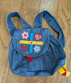 Mikihouse デニムリュック 花とハート刺繍