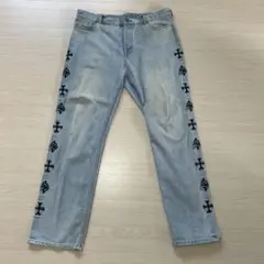 ☆SUPPLIER☆刺繍デザイン ブルー デニムパンツ　XLサイズ