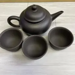 黒い急須と茶碗3個セット