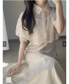 花柄レースショート丈ブラウスXマーメイドキャミワンピースセットアップ