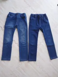 デニム風パンツ2本セット ウエストゴム 長ズボン サイズ130 トップバリュ