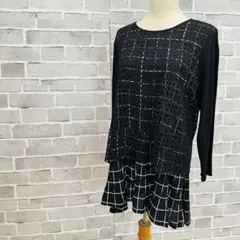 Calabaza レース チュニック 黒 切替 チェック ゆったりB229