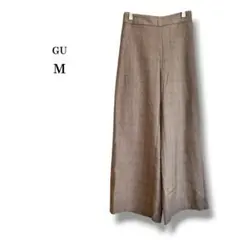 GU ハイウエストワイドパンツ グレンチェック 細見え 千鳥柄 ブラウン系 M