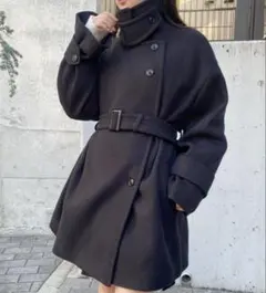 【完売品】Chico スタンドカラーミドル丈オーバーコ ート ブラック