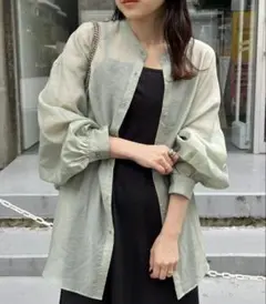 CIAOPANICTYPY シアーバンドカラーシャツ　グリーン