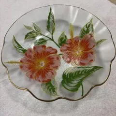 花柄ガラス大皿 紫と緑のグラデーション 素麺・サラダ器32cm大 - メルカリ