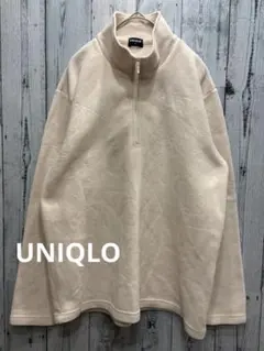 ♠️OLD UNIQLO ユニクロ　ハーフジップフリース　メンズ　アイボリー　薄手