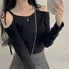 GRL ショルダーリボンオフショルテレコリブトップス [dk1263]