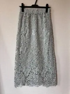 総レース ウエストゴムミモレ丈タイトスカート