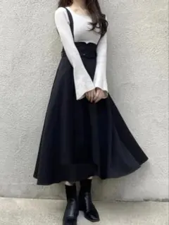 GRL ベルト付きハイウエストフレアジャンパースカート[sm42] ポケット付き