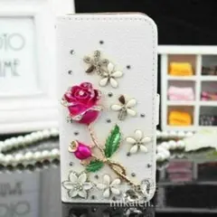 iphone13ProMax 　豪華3D立体　キラキラ手帳型カード入【一輪の花】