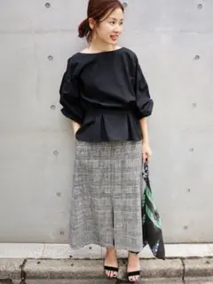 美品★IENA モールチェックトラペーズスカート 定価24,200円 冬春