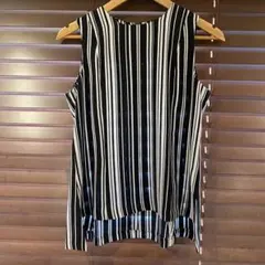 【美品】マルティニーク ストライプ ノースリーブ ブラウス 黒 白 手洗い可