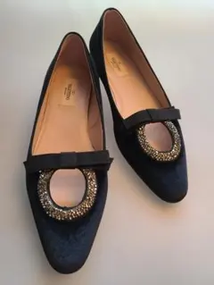 VALENTINO フラットシューズ　ブラック ベルベット38 1/2 25cm