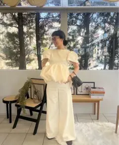 rosymonsterサスペンダーサテンワイドパンツ　ホワイトMサイズ