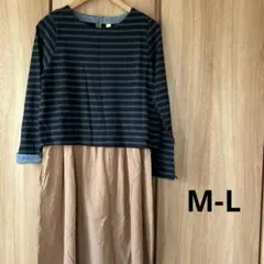 【新品】　ボーダー ワンピース　ＭーL　　グリーン　ネイビー　ベージュ　ブーツ