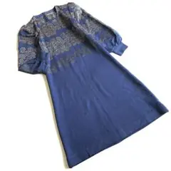 【美品】サイトウトヨコ　ニットワンピース　パフスリーブ　ラメ仕様　柄入り　ブルー