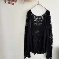 黒いレースロングスリーブトップス、レース