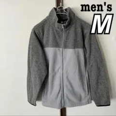 メンズ　ボアジャケット　フリース　ジップアップ　長袖　バイカラー　グレー白　M