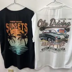 SHEIN サンセット・クラシックカー オーバーサイズTシャツ 2枚セット