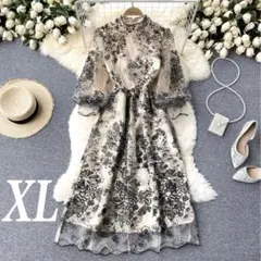 XL 新品 結婚式 二次会 お呼ばれ ワンピース 上品 体型カバー ベージュ