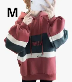 冬に大活躍 裏起毛 レディース パーカー フード付き レッド グリーン M