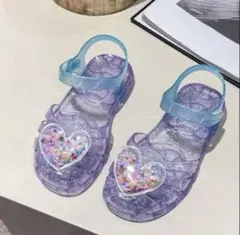 パープル ハート型装飾 子供サンダル 15センチ