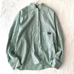 【サニークラウズ】ボタンシャツ ストライプ柄 綿100％ バンドカラー L