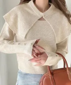 【mily bilet】ケープ付きメランジニットアンサンブル