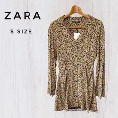 新品タグ付き　ZARA 花柄 長袖シャツワンピース Sサイズ　ミニワンピース