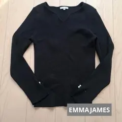 EMMAJAMES リブニット 黒 パール 袖スリッド