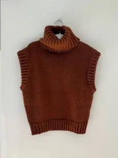 【新品未使用】ZARA ブラウン タートルネックニットベスト S