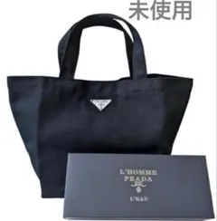未使用 PRADA プラダ ノベルティ プレートトートバッグ ブラック khg9