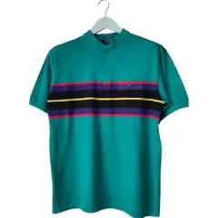 ​【90sヴィンテージ】スタンドカラー ポロシャツ ボーダー シンガポール製