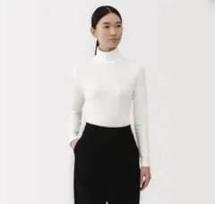 【新品】無印良品　起毛フライス編みタートルネック長袖Ｔシャツ白　L