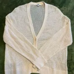 【ユニクロ】UNIQLO(L)透かし編み Vネック長袖カーディガン メッシュ