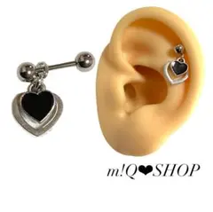 軟骨ピアス ダブルハート ミニハート枠 黒ハート