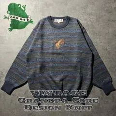 【即日発送・国内古着】鴨刺繍　グランパコア　ジャガードニット　ペイズリー　L